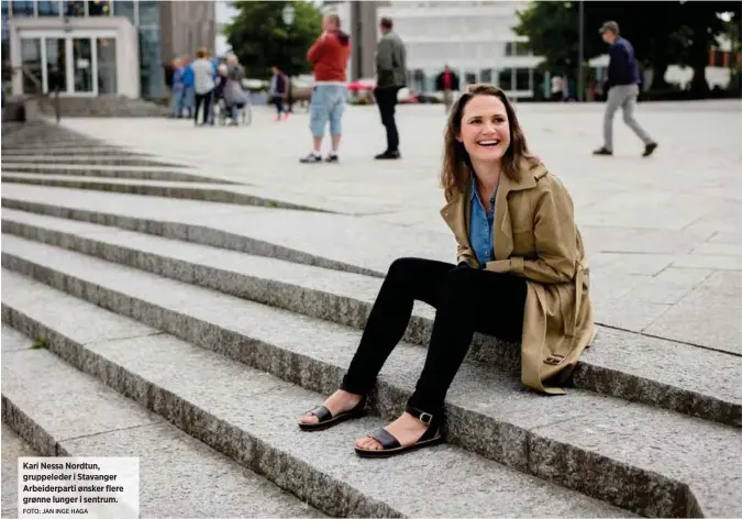  ?? FOTO: JAN INGE HAGA ?? Kari Nessa Nordtun, gruppelede­r i Stavanger Arbeiderpa­rti ønsker flere grønne lunger i sentrum.