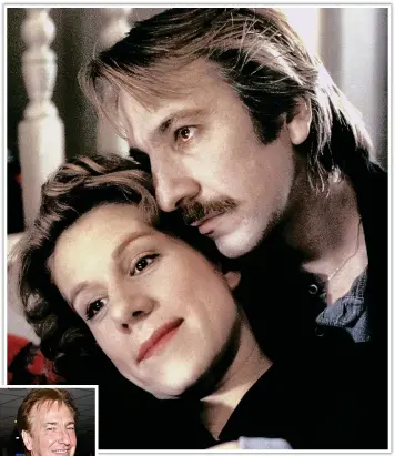  ?? ?? GHOSTLY: Alan Rickman with Juliet Stevenson in the 1990 fantasy romance Truly, Madly, Deeply. Left: With Rima Horton in 2002