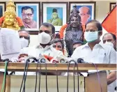  ??  ?? State BJP chief L Murugan and newly appointed vice-president VP Duraisamy with the list of new office-bearers addressing the media in Chennai