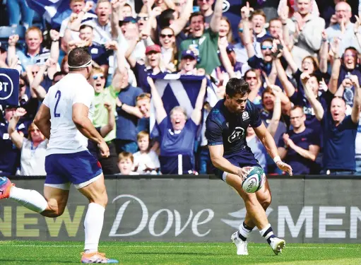  ?? PICTURES: Getty Images ?? Comeback begins: Sean Maitland crosses the line for Scotland