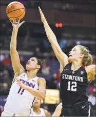  ?? David Dermer / Associated Press ?? UConn’s Kia Nurse shoots in front of Stanford's Brittany McPhee during the second quarter Sunday.