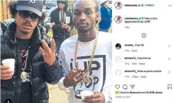  ?? ROBINBANKS_TT/INSTAGRAM ?? Rapper Gaddiel Ledinek, left, seen with rapper Liban Randall, was shot on June 9 during a vigil for slain rapper Houdini. He has been charged with firearms offences.