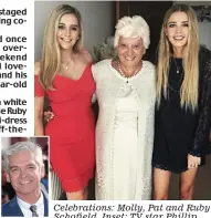  ??  ?? Celebratio­ns: Molly, Pat and Ruby Schofield. Inset: TV star Phillip