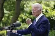  ?? SUSAN WALSH — THE ASSOCIATED PRESS ?? President Joe Biden speaks in the Rose Garden of the White House in Washington on Tuesday during a reception to celebrate Asian American, Native Hawaiian, and Pacific Islander Heritage Month.