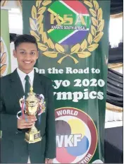  ??  ?? Black belt Shravan Ishwarlall, 15, has secured Proteas colours for karate.