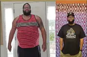  ?? SEANTA JOHNSON COURTESY OF ?? In the photo on the left, taken in September 2019, Seanta Johnson weighed 421 pounds. In the photo on the right, taken this month, he weighed 286 pounds.