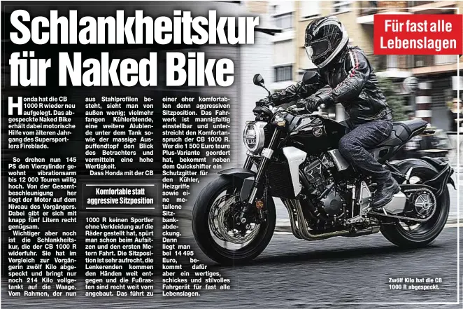  ??  ?? Zwölf Kilo hat die CB 1000 R abgespeckt.