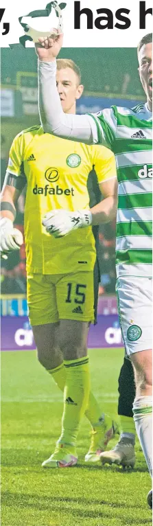  ?? ?? Callum Mcgregor celebrates clinching the title with his team-mates at Tannadice in May