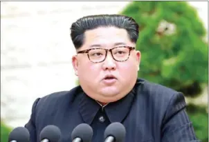  ?? KCNA VIA KNS/AFP ?? North Korean leader Kim Jong-un gives a speech in Pyongyang on Saturday.