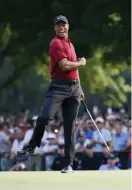  ?? Bild: BRYNN ANDERSON ?? TVÅA. En lättad Tiger Woods sedan han satt sista putten på söndagen.