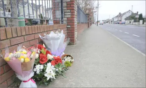  ??  ?? The floral tribute on the Avenue Road in memory of Yosuke Sasaki. Photo: Aidan Dullaghan/Newspics.