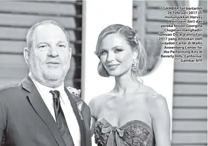  ??  ?? GAMBAR fail bertarikh 26 Februari 2017 ini menunjukka­n Harvey Weinstein (kiri) dan pereka fesyen Georgina Chapman menghadiri Jamuan Oscar Vanity Fair 2017 yang dihoskan oleh Graydon Carter di Wallis Annenberg Center for the Performing Arts di Beverly Hills, California. — Gambar AFP