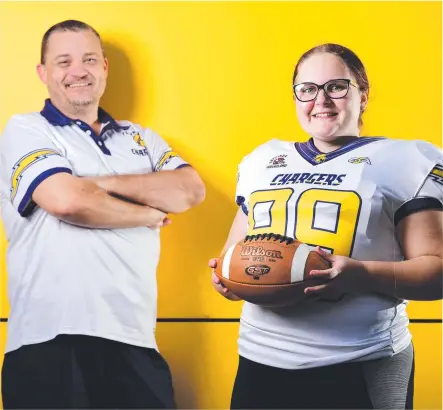  ?? Picture: ALIX SWEENEY ?? PROMISING SIGNS: Townsville Chargers head coach Adrian Ede and centre Emily Pople. The side aims to break new ground with the first women’s gridiron team in North Queensland.