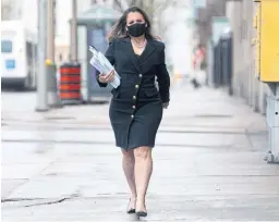  ??  ?? Minister of Finance Chrystia Freeland walks to a news conference before delivering the federal budget in Ottawa on Monday.