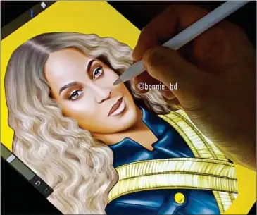  ?? SUPPLIED ?? Bennie was inspired to try digital art after watching online tutorials. Some of his recent work includes digital portraits of pop stars such as Beyonce, Mariah Carey, Rihanna and Ariana Grande. There is also one of Hollywood A-lister Angelina Jolie in her role in the 2014 movie Maleficent. However, it is the portrait of Beyonce that has drawn the most local and internatio­nal admiration.
