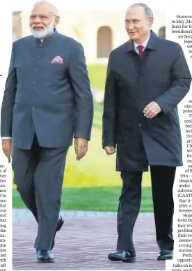  ?? AP FILE PHOTO ?? Prime Minister Narendra Modi and Russian President Vladimir Putin at the St. Petersburg Internatio­nal Economic Forum in Russia.