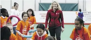  ?? LEAH HENNEL ?? Hayley Wickenheis­er, four-time Olympic gold medallist, is working as a guest coach at the Oilers’ Developmen­t Camp in Jasper. She’s interested in pursuing a coaching career, perhaps in the NHL.