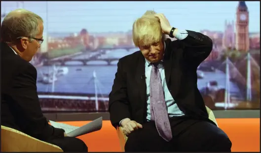  ??  ?? Boris Johnson, then mayor of London, looks uncomforta­ble as he is quizzed by presenter Eddie Mair