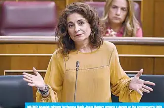  ??  ?? MADRID: Spanish minister for finance Maria Jesus Montero attends a debate on the government’s 2019 budget during a parliament session in Madrid yesterday. —AFP