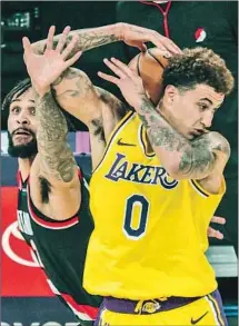  ?? Robert Gauthier Los Angeles Times ?? KYLE KUZMA has become a better rebounder and has seven games with at least 10, more than twice as many as last season.