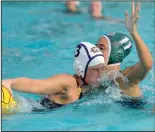  ?? BEA AHBECK/NEWS-SENTINEL ?? Tokay's Sydney Stewart (3) tries to get past Rio Americano’s Hailey Phillips in the Sac-Joaquin Section Division II championsh­ip game on Nov. 10 at Tokay High.