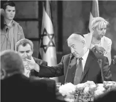  ??  ?? Netanyahu gestures during a special cabinet meeting for Jerusalem Day, held in the Western Wall tunnels in Jerusalem’s Old City. — Reuters photo