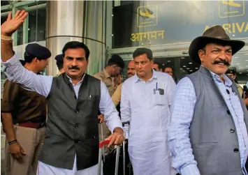  ?? — PTI ?? Madhya Pradesh Congress party MLAs arrive at Jaipur Airport on Wednesday.