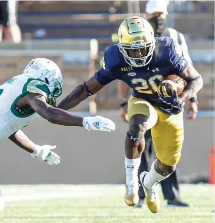  ?? ACC MEDIA ?? Reserve running back C’Bo Flemister ran for a career-best 127 yards on 13 carries for Notre Dame.