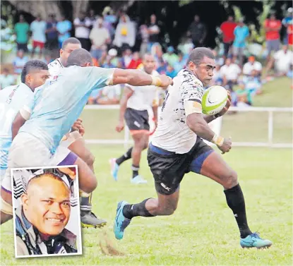  ?? Picture: FILE ?? Nadroga winger Aporosa Tabulawaki runs away from the Suva defence during the Farebrothe­r Sullivan Trophy challenge match at Prince Charles Park in Nadi last year. Inset: Tiko Matawalu.