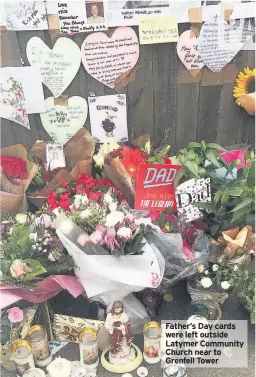  ??  ?? Father’s Day cards were left outside Latymer Community Church near to Grenfell Tower