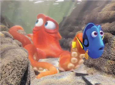  ?? COURTESY OF PIXAR/DISNEY ?? Hank, left, voiced by Ed O’Neill, and Dory, voiced by Ellen DeGeneres, in a scene from “Finding Dory.”