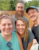  ?? PROVIDED ?? The owners of The Gathering Place Coffee Co. in downtown Shawnee: Callie Ingram (left), Jonathan Hilton (middle top), Rebecca Hilton (middle bottom) and Jesse Ingram (right).