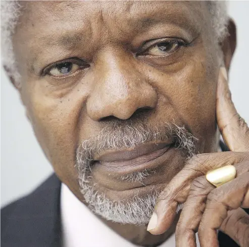  ?? FABRICE COFFRINI / AFP FILES ?? Former UN Secretary-General Kofi Annan, pictured in 2007, died Saturday at the age of 80. Annan, a descendant of Ghanaian tribal chiefs, joined the UN in 1962, and rose through the ranks to become secretary-general in 1997.