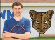  ?? PETE BANNAN — DIGITAL FIRST MEDIA ?? Downingtow­n East’s Michael Dickson defeated Matt Robinson in three sets Saturday to capture his third consecutiv­e District 1 Class AAA singles crown.