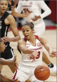  ?? (NWA Democrat-Gazette/David Gottschalk) ?? Chelsea Dungee said Thursday’s victory over No. 3 Connecticu­t “was a huge momentum swing for the rest of the season.” Dungee scored a game-high 37 points for the 11th 30-point game of her career.