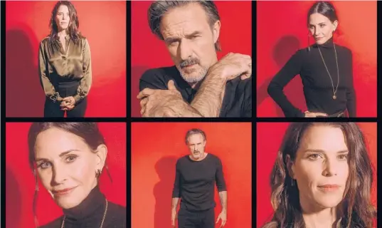  ?? ELIZABETH WEINBERG/THE NEW YORK TIMES ?? After more than a decade, Neve Campbell, from top left, David Arquette and Courteney Cox have returned to the “Scream” franchise.