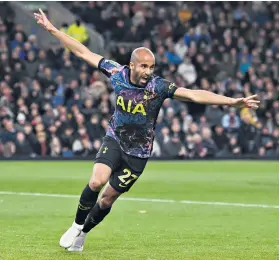  ?? ?? Flying high: Lucas Moura celebrates his first goal of the season after coming off the bench