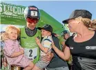  ?? GETTY IMAGES ?? Coast to Coast winner Dougal Allan with his children, Matilda and Flynn, and wife Amy.