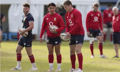  ?? ?? Marcus Smith and Owen Farrell during a Lions training session in South Africa. Photograph: Halden Krog/AP