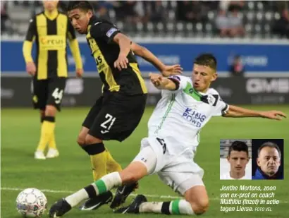  ?? FOTO VEL ?? Jenthe Mertens, zoon van ex-prof en coach Mathieu (inzet) in actie tegen Lierse.