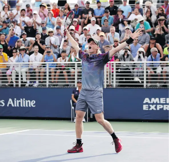  ?? — THE ASSOCIATED PRESS ?? Canada’s Denis Shapovalov defeated Daniil Medvedev of Russia 7-5, 6-1, 6-2 in the first round of the U.S. Open tennis tournament Monday in New York, needing just one hour, 36 minutes to collect his first victory at the season’s final major.