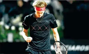  ?? AFP ?? Alexander Zverev reacts after a shot during his ATP Italian Open match with Matteo Berrettini at the Foro Italico in Rome on Wednesday.