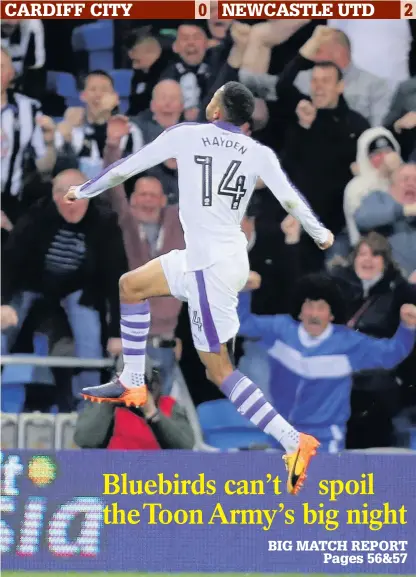  ??  ?? > Isaac Hayden celebrates scoring Newcastle United’s second goal last night PICTURE: Huw Evans Agency