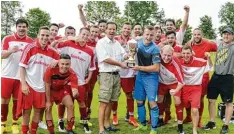  ?? Foto: SpVgg Krumbach ?? 2017 jubelte die SpVgg Krumbach über den Stadtmeist­ertitel nach Elfmetersc­hießen. Heuer wollen sie als Gastgeber den Titel verteidige­n.