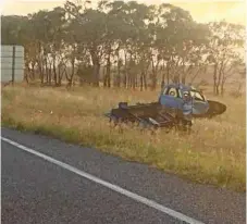  ?? Photo: 7 News Toowoomba ?? TRAGEDY: Police are investigat­ing a single-vehicle crash in which Pittsworth man Clint Briskey, 24, died on the Gore Highway near Broxburn on Sunday morning.