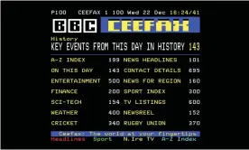  ?? Photograph: NMS Ceefax ?? The front page of Nathan Dane's recreation of the BBC’s Ceefax service.