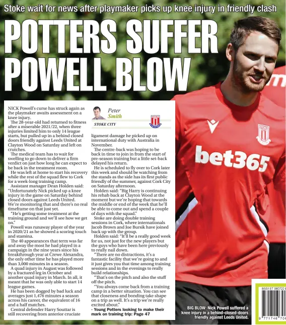  ?? ?? BIG BLOW: Nick Powell suffered a knee injury in a behind-closed-doors friendly against Leeds United.