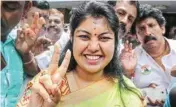  ?? PTI ?? Congress candidate Sowmya Reddy,daughter of former Minister &amp; MLA Ramlinga Reddy, flashes victory sign after winning the Jayanagar constituen­cy election, in Bengaluru on Wednesday