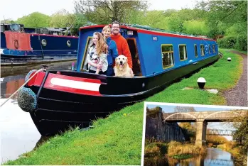  ??  ?? SEDATE:
John, Suzie, Sophie and Ted on their canal boat. Right: The Iron Trunk Aqueduct