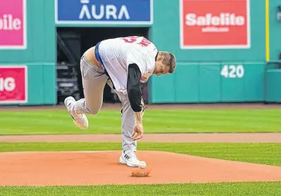  ?? USA TODAY SPORTS VIA REUTERS ?? Rob Gronkowski throws out a ceremonial first pitch prior to Red Sox-Cleveland Guardians game at Fenway Park on April 15.